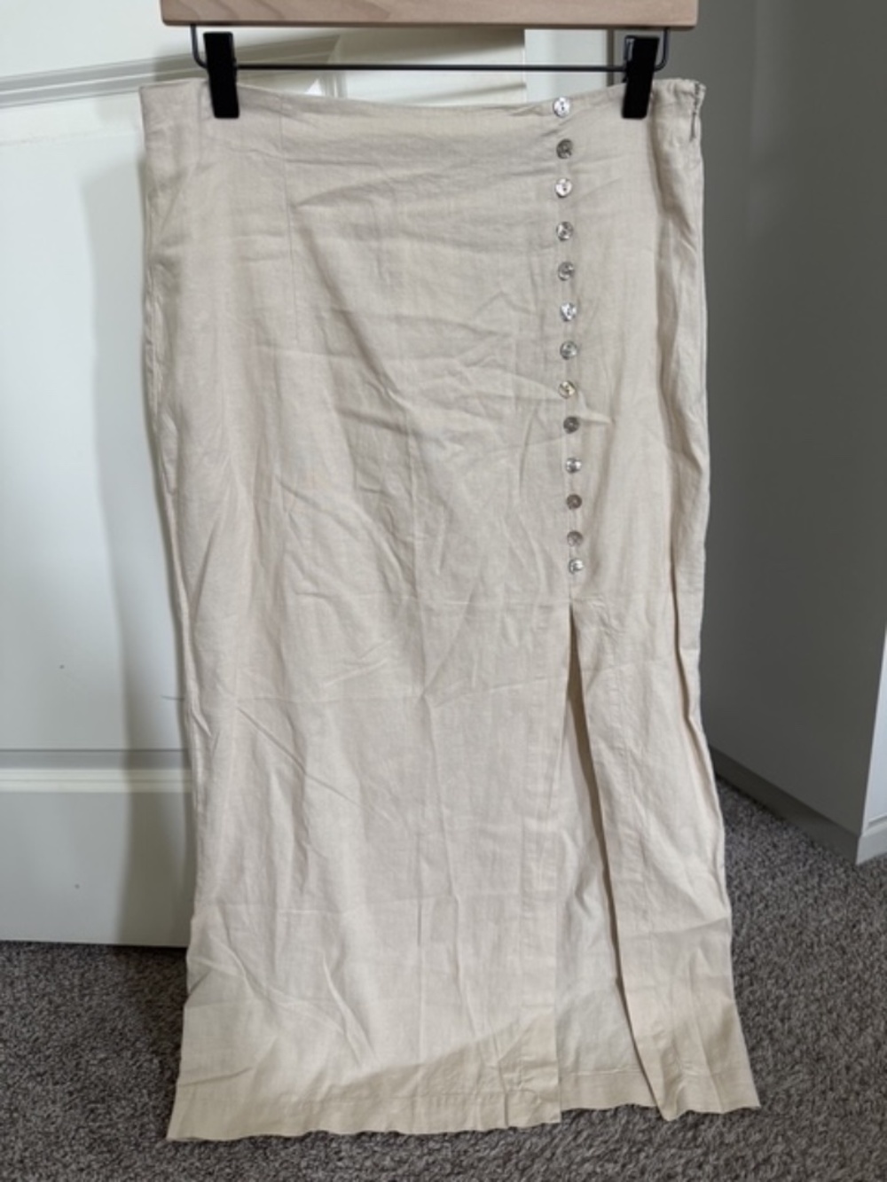 NWT Mango Linen Skirt with Slit in Khaki - Size 38EU / 6US